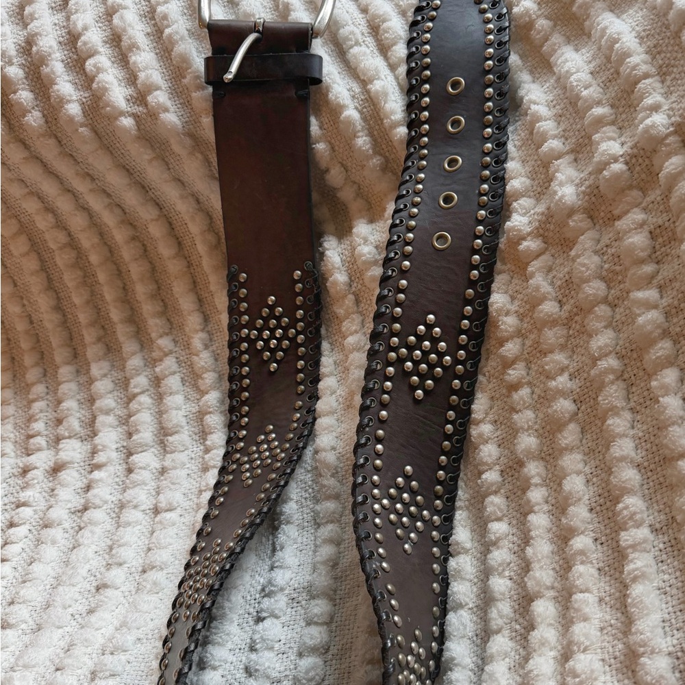 Western Studded Brown Leather Belt - Picture 2 of 3